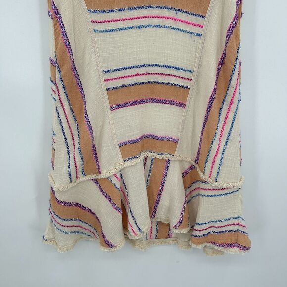 ANTHROPOLOGIE Holding Horses Elira Brown White Striped Fringe Boho Dress Size XS - Picture 5 of 7
